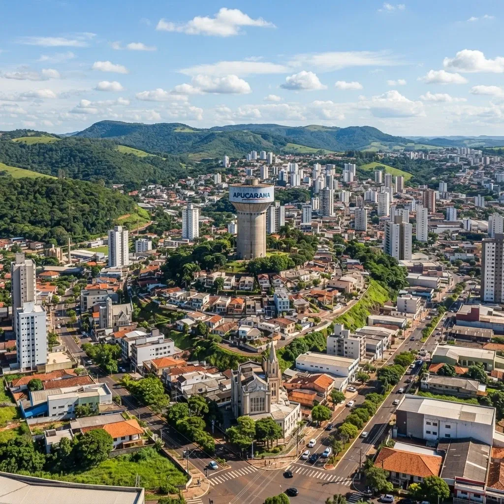 Vista aérea do centro de Apucarana ao fim da tarde