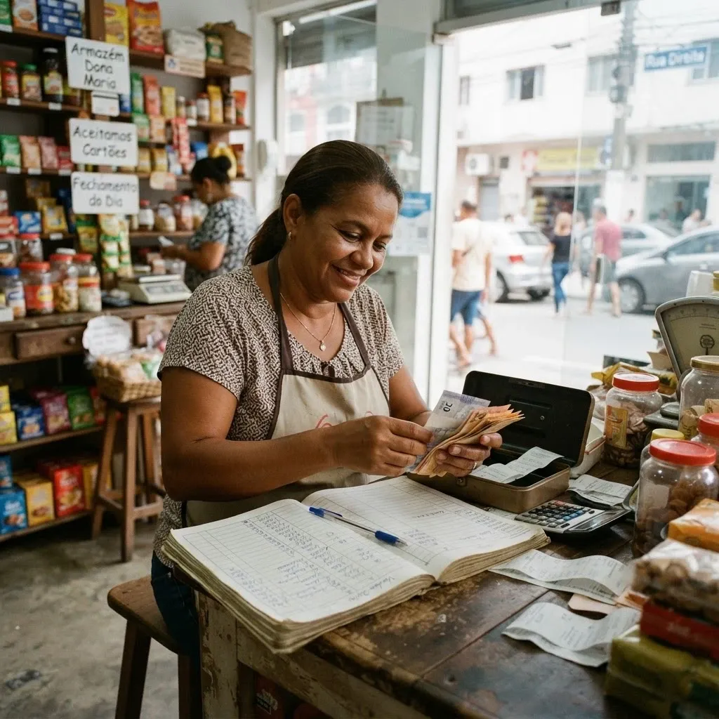 Operária em linha de produção de confecção têxtil